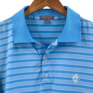 Peter Millar Summer Comfort Blue and White Striped Jersey Polo Shirt Size Large